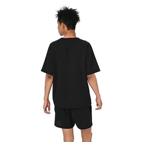 Black Out メッシュストレッチ ウーブンショートスリーブシャツ