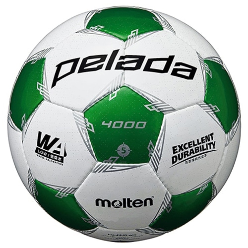 モルテン ペレーダ4000 5号球 ホワイト×メタリックグリーン サッカーボールの画像