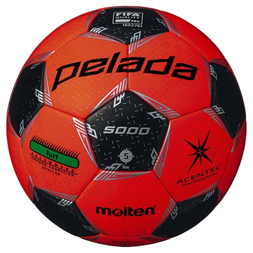 モルテン ペレーダ5000芝用 5号球 メタリックブラック×蛍光オレンジ サッカーボール