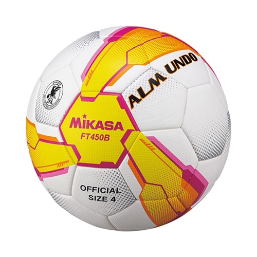 ミカサ ALMUNDO 検定球 貼り 4号球 イエロー/ピンク サッカーボールの大画像