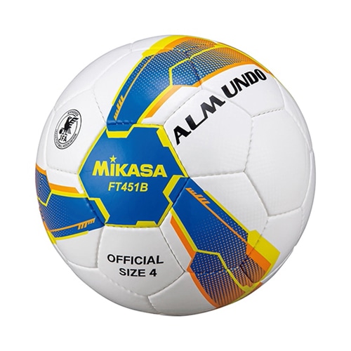 ミカサ ALMUNDO 検定球 手縫い 4号球 ブルー／イエロー サッカーボールの大画像