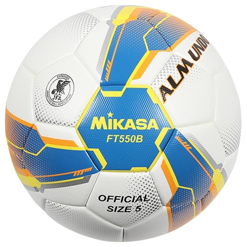 ミカサ ALMUNDO 検定球 貼り 5号球 ブルー／イエロー サッカーボールの大画像