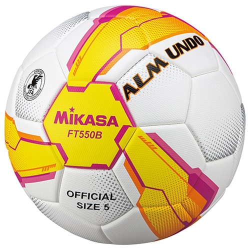 ミカサ ALMUNDO 検定球 貼り 5号球 イエロー/ピンク サッカーボールの大画像