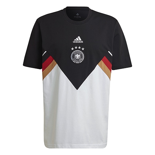 ＜サッカーショップ加茂＞ アディダス 2022 ドイツ代表 ICONヘビーコットンTシャツ ﾌﾞﾗｯｸ/ﾎﾜｲﾄ サッカー