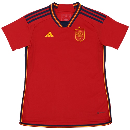 アディダス 2022 スペイン代表 HOMEユニフォーム ﾁｰﾑﾊﾟﾜｰﾚｯﾄﾞ/ﾁｰﾑﾈｲﾋﾞｰﾌﾞﾙｰ サッカー画像