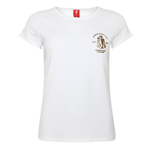 5%OFF！ 海外クラブ・ナショナルチームグッズ リヴァプールFC プレミアリーグ 19-20 チャンピオン記念 Tシャツ WOMENS ホワイト サッカーの画像