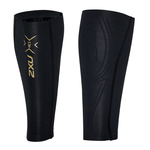 ＜サッカーショップ加茂＞ 2XU ELITE MCS COMP CALF GUARD BLK/GLD ブラック/ゴールド サッカー画像